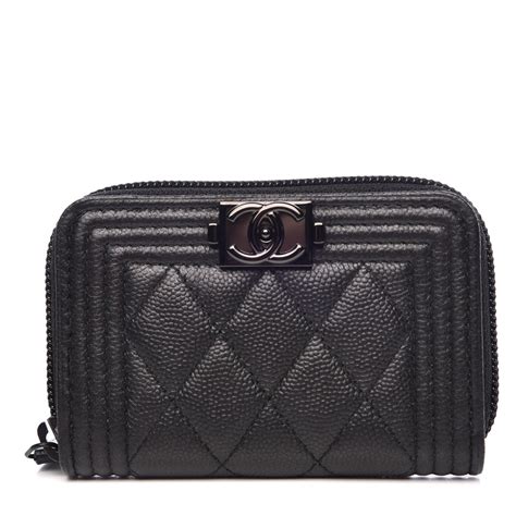 chanel so black caviar boy zip around coin purse